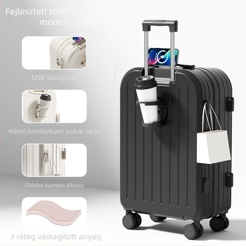 Bőrönd – uniszex, ABS+PC anyag, cipzáras nyitás, univerzális kerekek, csíkos mintázat