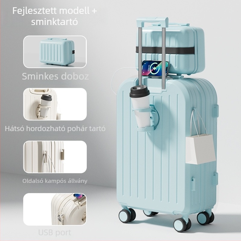 Bőrönd – uniszex, ABS+PC anyag, cipzáras nyitás, univerzális kerekek, csíkos mintázat