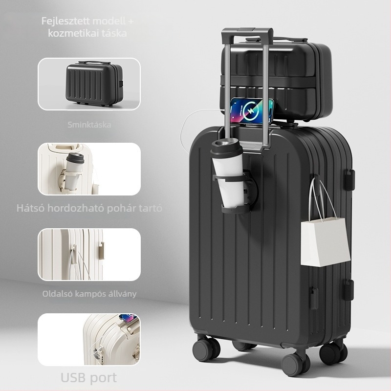 Bőrönd – uniszex, ABS+PC anyag, cipzáras nyitás, univerzális kerekek, csíkos mintázat