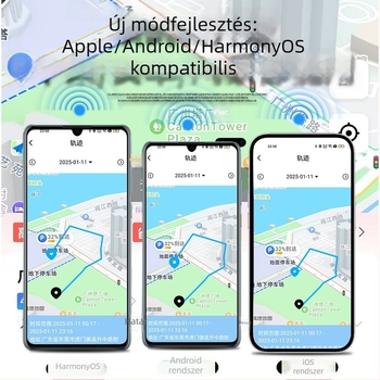 Android lopásgátló nyomkövető riasztással gyermekeknek, időseknek és háziállatoknak — Wi‑Fi helymeghatározás, 1000 m-es hatótáv, 220 mAh akkumulátor, tömeg 10 g, Android és iOS kompatibilis