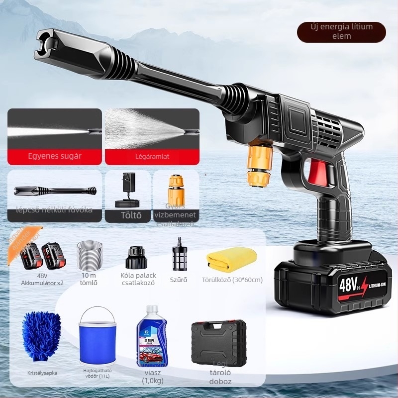 Vezeték nélküli autómosó magasnyomású vízsugárral, 25V lítium akkumulátor, elektromos vízszóró