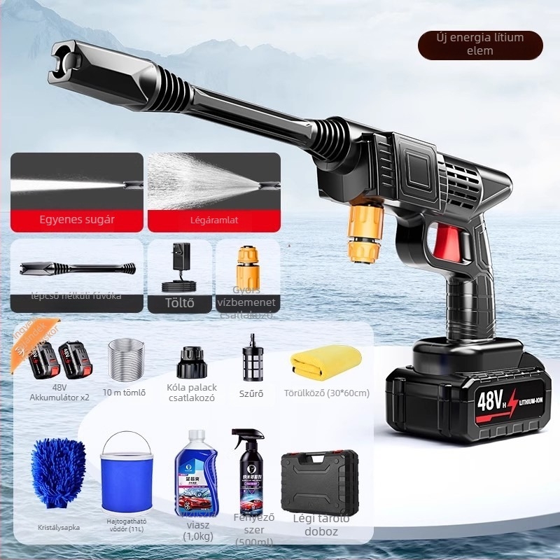 Vezeték nélküli autómosó magasnyomású vízsugárral, 25V lítium akkumulátor, elektromos vízszóró