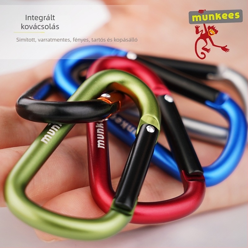 Rozsdamentes acélből készült karabiner D-formájú kampóval – mini zárócsap – többfunkciós kulcstartó kültéri hátizsákhoz | teherbírás: 60