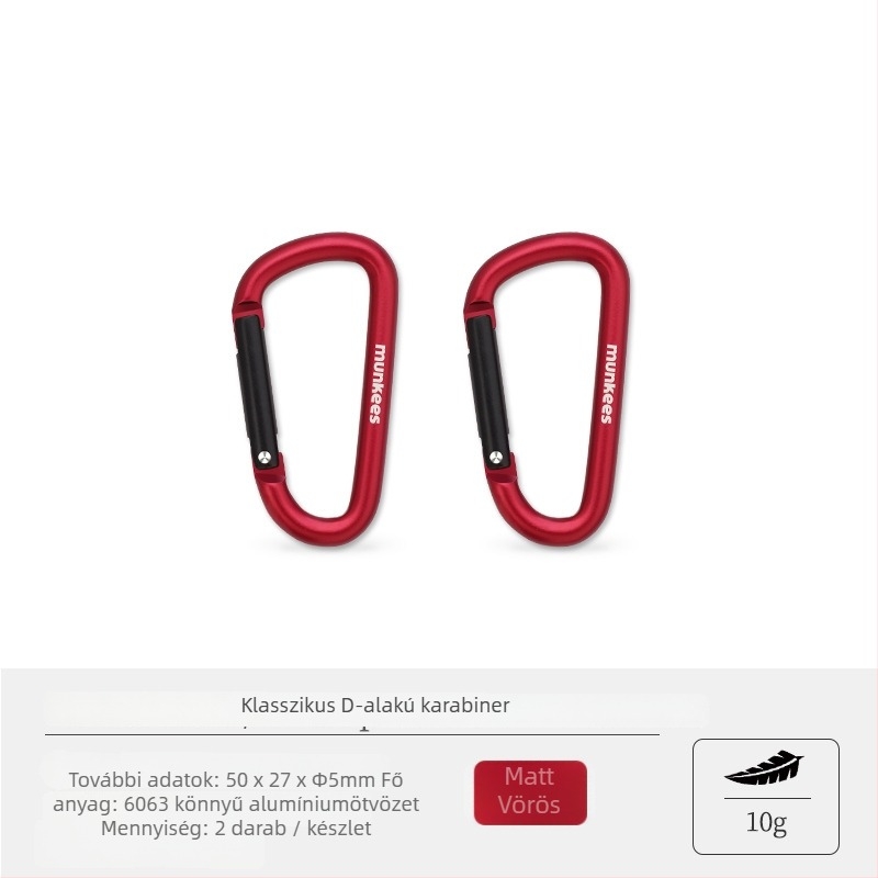 Rozsdamentes acélből készült karabiner D-formájú kampóval – mini zárócsap – többfunkciós kulcstartó kültéri hátizsákhoz | teherbírás: 60