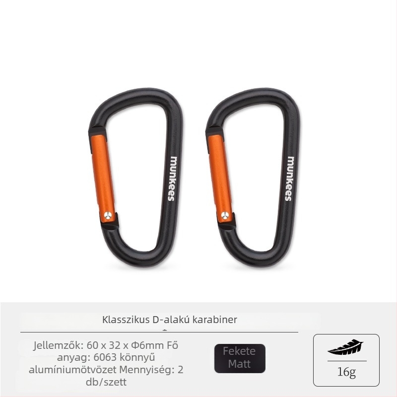 Rozsdamentes acélből készült karabiner D-formájú kampóval – mini zárócsap – többfunkciós kulcstartó kültéri hátizsákhoz | teherbírás: 60