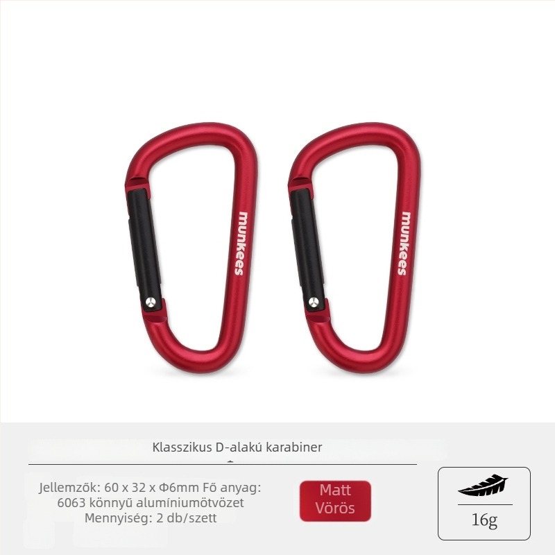 Rozsdamentes acélből készült karabiner D-formájú kampóval – mini zárócsap – többfunkciós kulcstartó kültéri hátizsákhoz | teherbírás: 60