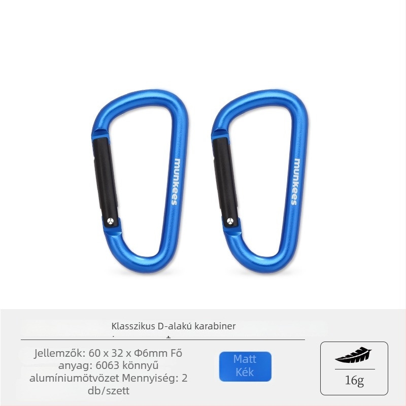 Rozsdamentes acélből készült karabiner D-formájú kampóval – mini zárócsap – többfunkciós kulcstartó kültéri hátizsákhoz | teherbírás: 60