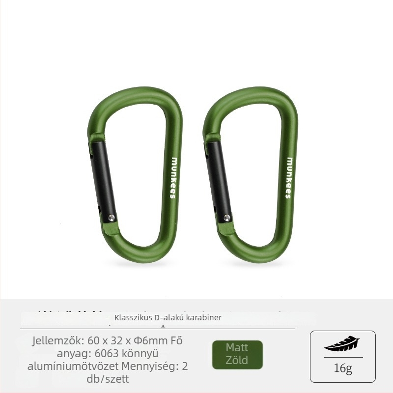 Rozsdamentes acélből készült karabiner D-formájú kampóval – mini zárócsap – többfunkciós kulcstartó kültéri hátizsákhoz | teherbírás: 60