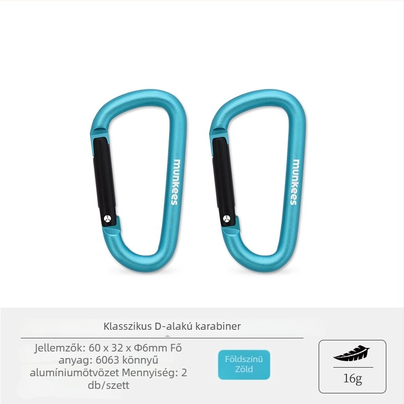 Rozsdamentes acélből készült karabiner D-formájú kampóval – mini zárócsap – többfunkciós kulcstartó kültéri hátizsákhoz | teherbírás: 60