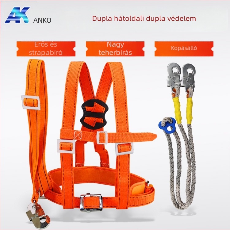Anke teljes testű biztonsági hám magassági munkákhoz, nylon övvel és nylon kötéllel