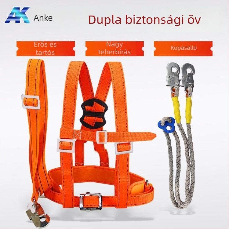 Anke teljes testű biztonsági hám magassági munkákhoz, nylon övvel és nylon kötéllel