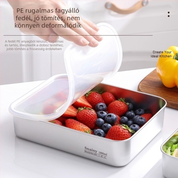 Rozsdamentes acél ebédes doboz fedéllel, légmentesen záródó, hűtő- és fagyasztóbarát, irodai ebédhez