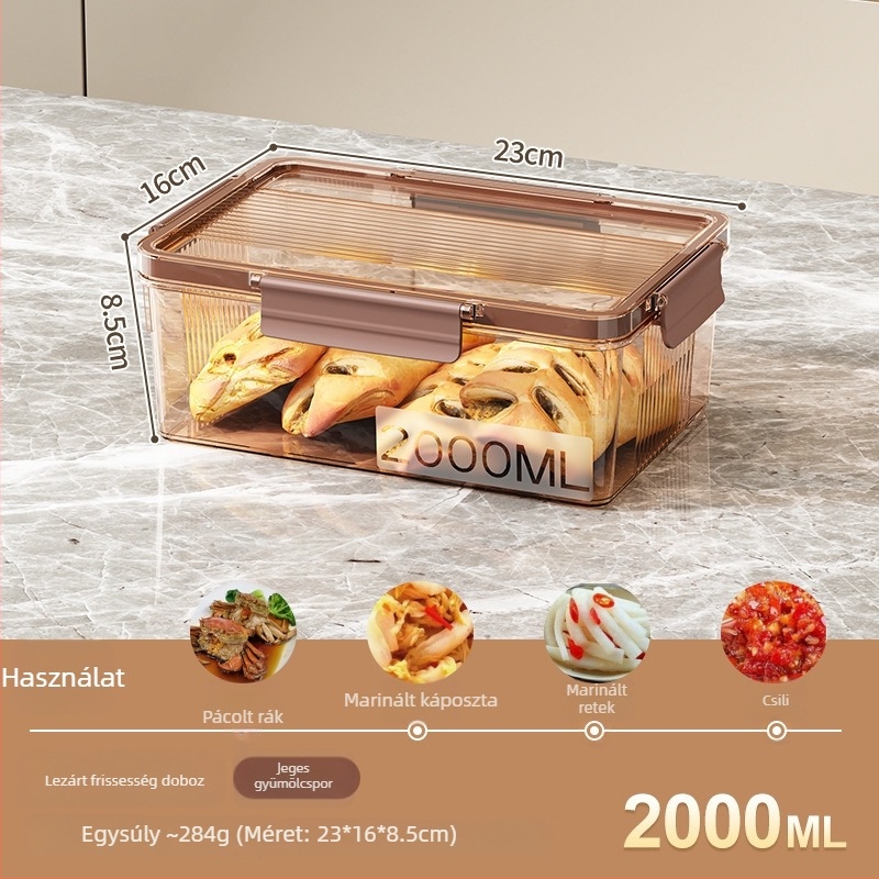 Hűtőszekrény tároló doboz fedéllel, PET műanyag, élelmiszer-minőségű, Modell MM-8005