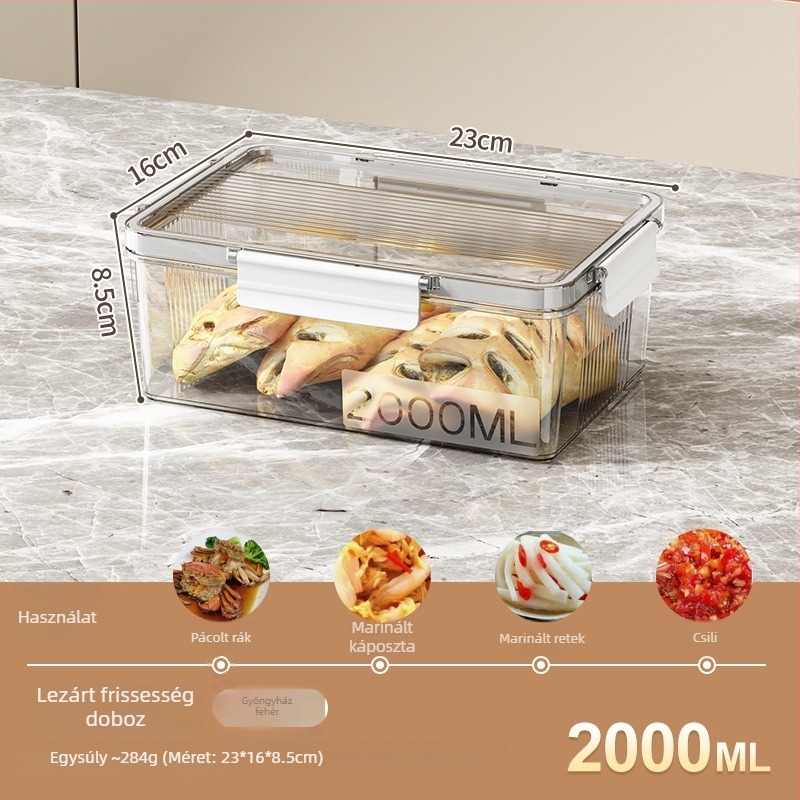 Hűtőszekrény tároló doboz fedéllel, PET műanyag, élelmiszer-minőségű, Modell MM-8005