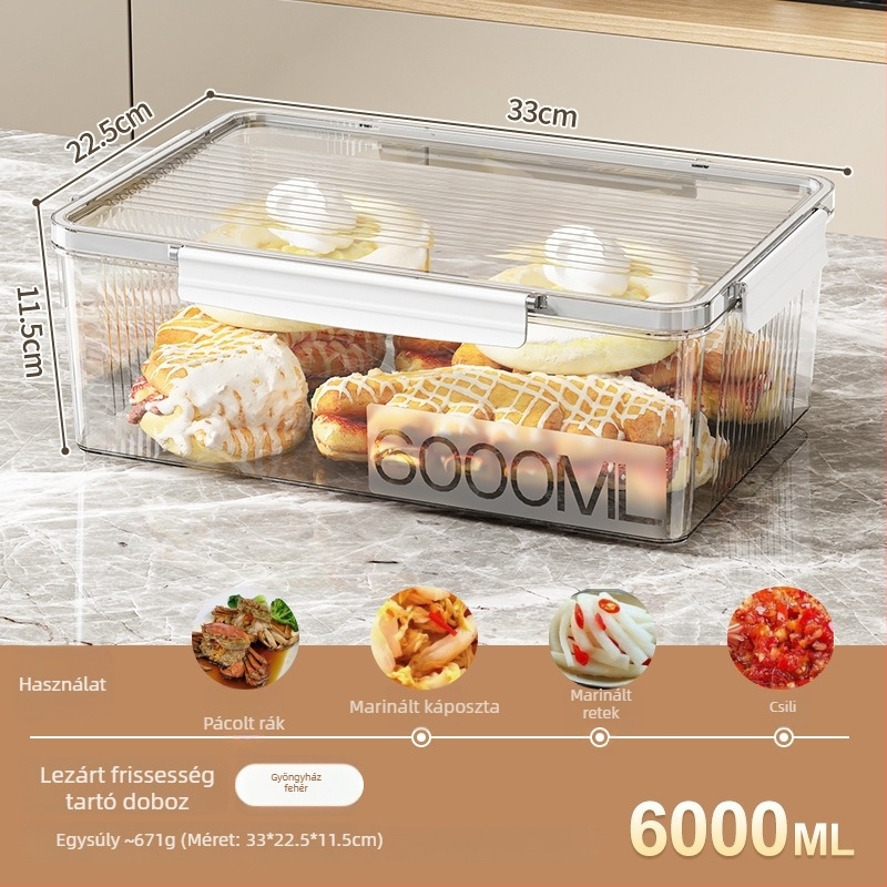 Hűtőszekrény tároló doboz fedéllel, PET műanyag, élelmiszer-minőségű, Modell MM-8005