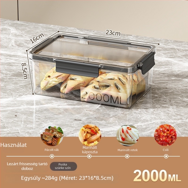 Hűtőszekrény tároló doboz fedéllel, PET műanyag, élelmiszer-minőségű, Modell MM-8005