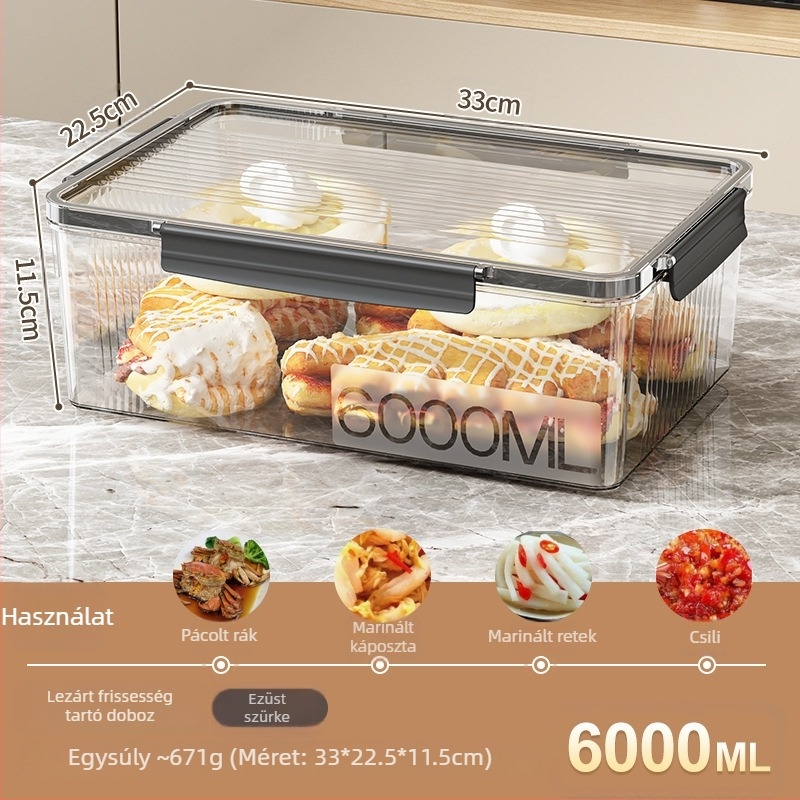 Hűtőszekrény tároló doboz fedéllel, PET műanyag, élelmiszer-minőségű, Modell MM-8005