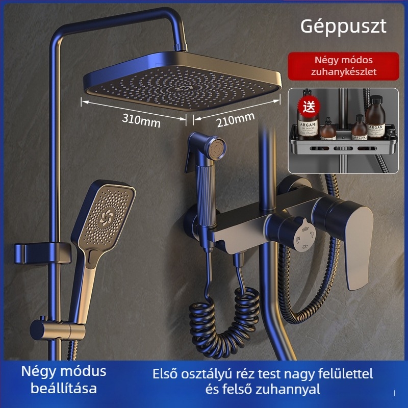 Réz fürdőszobai zuhanykészlet, falba épített, digitális kijelző, állandó hőmérséklet, esőzuhany