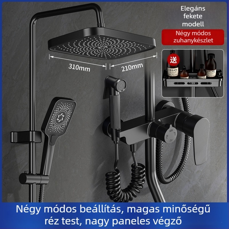 Réz fürdőszobai zuhanykészlet, falba épített, digitális kijelző, állandó hőmérséklet, esőzuhany