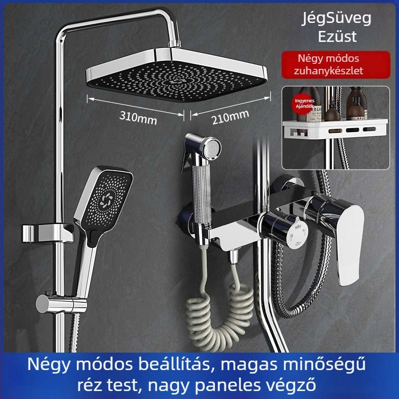 Réz fürdőszobai zuhanykészlet, falba épített, digitális kijelző, állandó hőmérséklet, esőzuhany