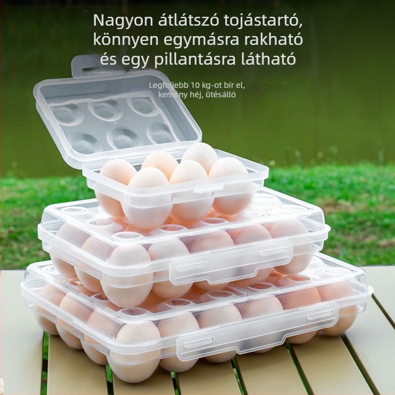 Kempingező tojás tároló doboz, fiókos kialakítás, ütésálló és törésálló, magasított kialakítás a frissesség megőrzéséhez