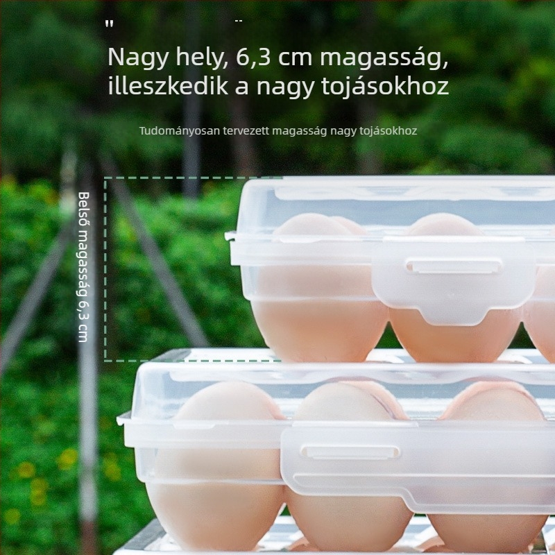 Kempingező tojás tároló doboz, fiókos kialakítás, ütésálló és törésálló, magasított kialakítás a frissesség megőrzéséhez