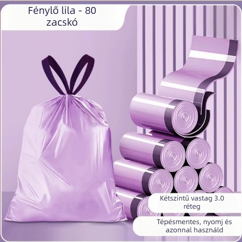 Húzózsinóros szemeteszsák, PE anyag, vastagított, újrahasználható, háztartási használatra