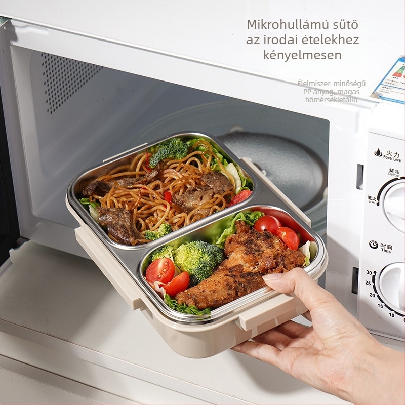 304 rozsdamentes acél ebéddoboz, 3 rekeszes bento, szagtűrő és zárható, iskola és iroda számára