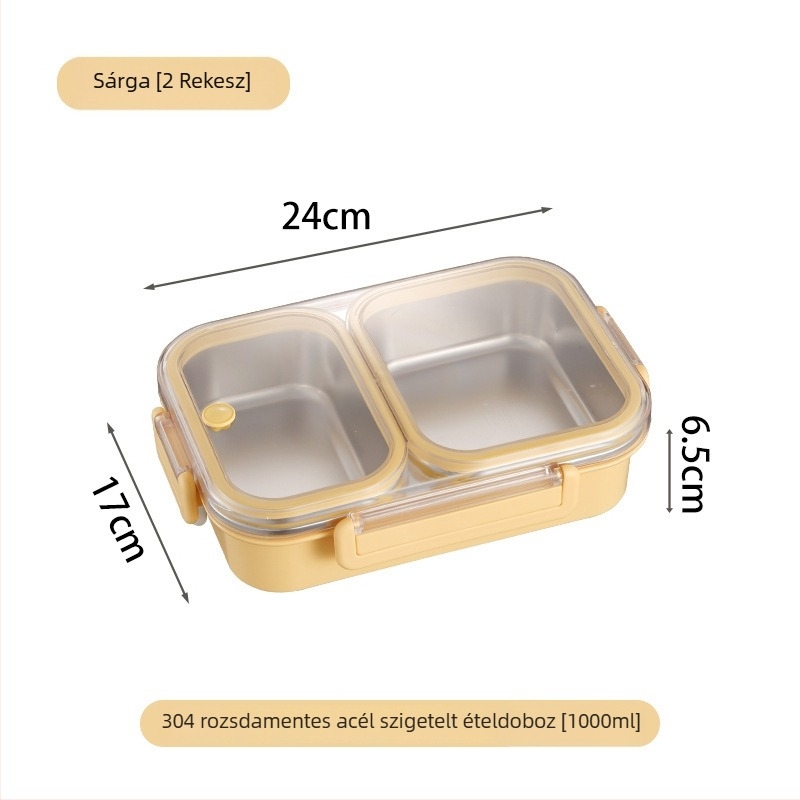 304 rozsdamentes acél ebéddoboz, 3 rekeszes bento, szagtűrő és zárható, iskola és iroda számára