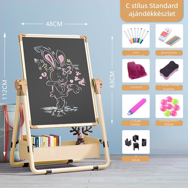 K gyermekeknek készült dupla oldalú mágneses fehér tábla állvánnyal — alumínium keret, könnyen törölhető rajz és írás