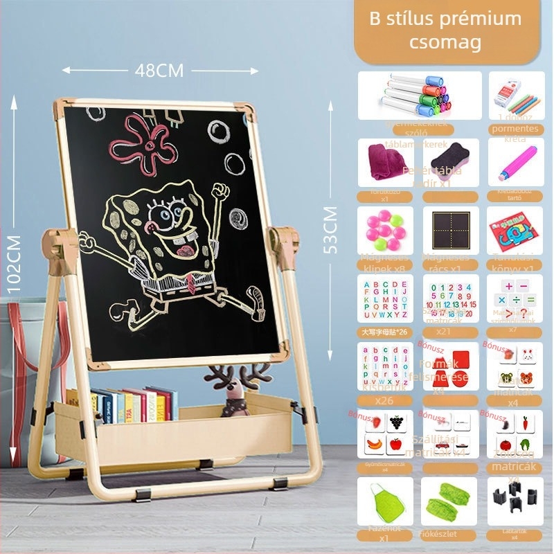 K gyermekeknek készült dupla oldalú mágneses fehér tábla állvánnyal — alumínium keret, könnyen törölhető rajz és írás