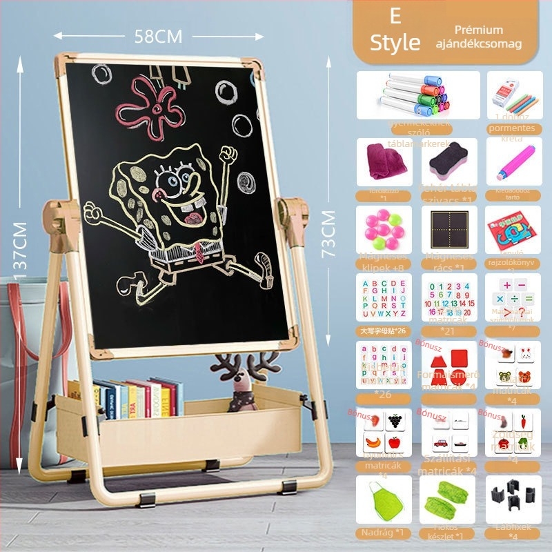 K gyermekeknek készült dupla oldalú mágneses fehér tábla állvánnyal — alumínium keret, könnyen törölhető rajz és írás