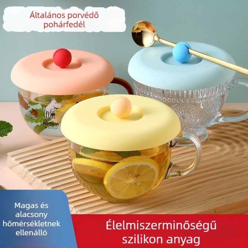 Szilikon univerzális pohárfedél, élelmiszer-minőség, magas hőmérséklet-tűrés, szivárgásmentes, üveghez, bögréhez és edényekhez