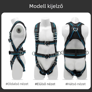 Öttpontos teljes testvédő hám, hátsó- és lábvédővel, lezáró csatokkal, magaslatú munkákhoz és építkezésekhez