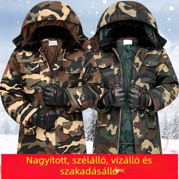 Férfi kamufvált pamut kabát, vízálló, levehető bélelt belső réteg, középhosszú, korduroj-lin szövés