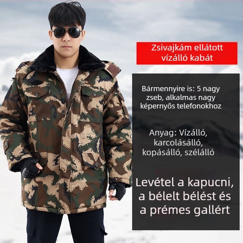 Férfi kamufvált pamut kabát, vízálló, levehető bélelt belső réteg, középhosszú, korduroj-lin szövés