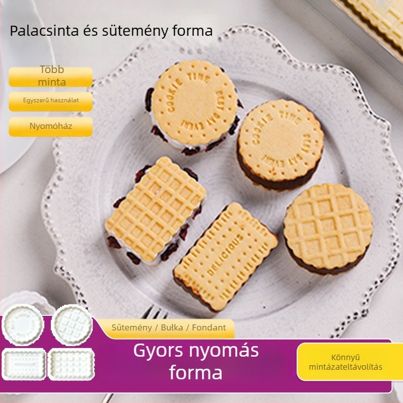 Süti- és kekszkészítő formázó készlet sütéshez — kerek forma, ABS anyag, retro/antik stílus, súly 76 g, sorozat: Waffle cutting die set