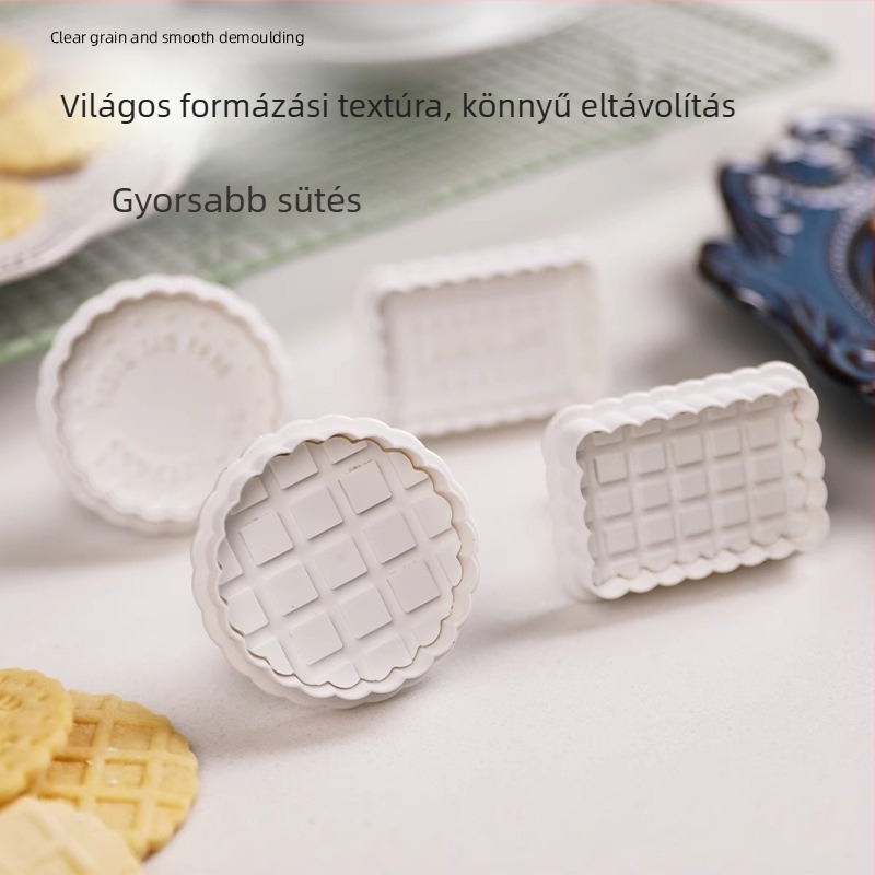 Süti- és kekszkészítő formázó készlet sütéshez — kerek forma, ABS anyag, retro/antik stílus, súly 76 g, sorozat: Waffle cutting die set