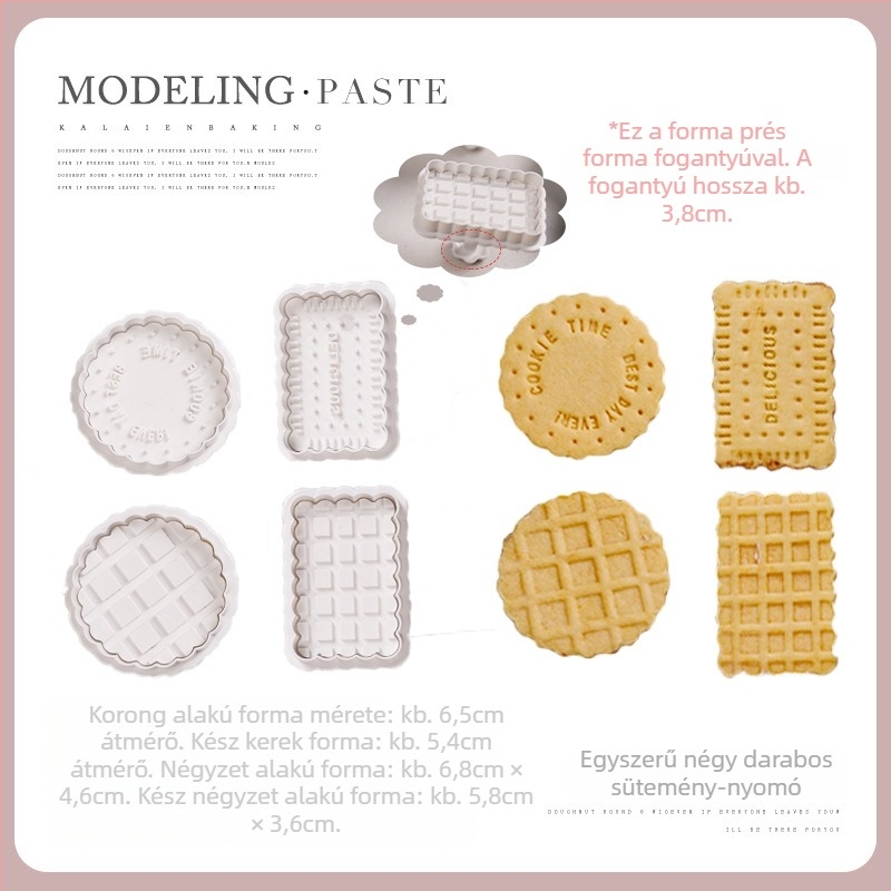 Süti- és kekszkészítő formázó készlet sütéshez — kerek forma, ABS anyag, retro/antik stílus, súly 76 g, sorozat: Waffle cutting die set
