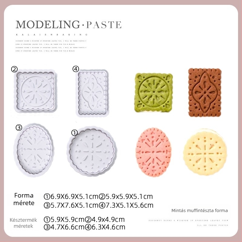 Süti- és kekszkészítő formázó készlet sütéshez — kerek forma, ABS anyag, retro/antik stílus, súly 76 g, sorozat: Waffle cutting die set
