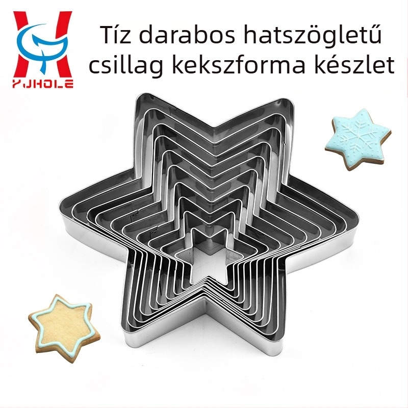 YJHOLE 10 darabos hatcsúcsú csillag alakú süteményforma-készlet rozsdamentes acélból, 304 – sütikhez, tortákhoz és fondant díszítéshez