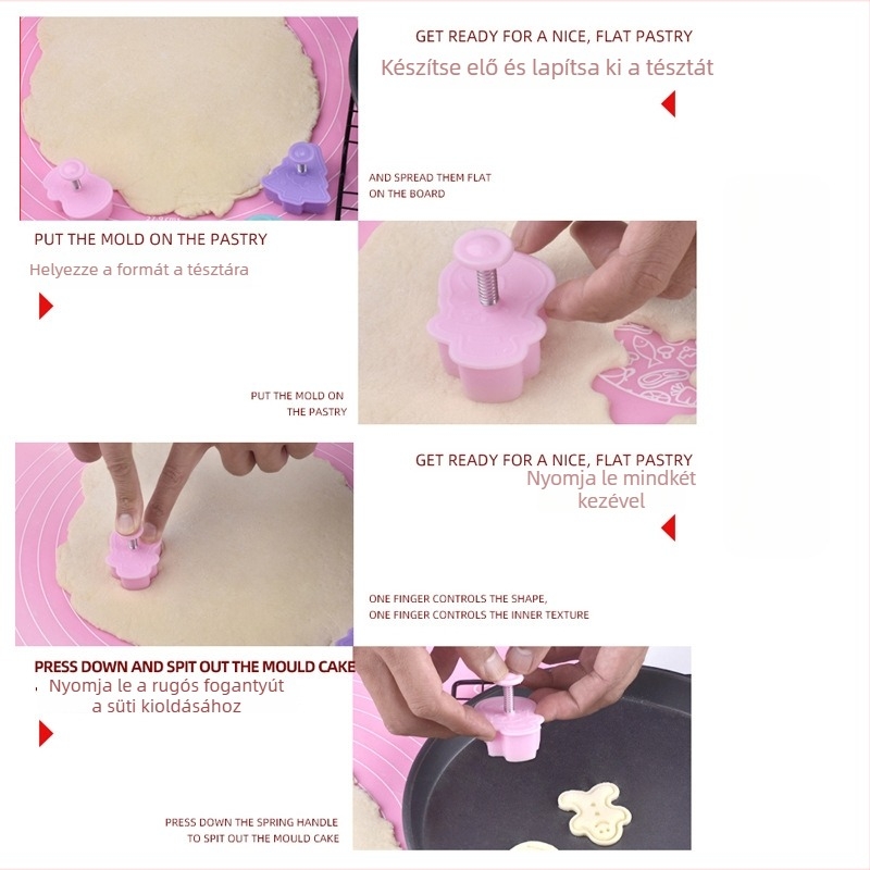 4 részes fondant- és süti nyomóforma készlet rugós nyomó mechanizmussal – Karácsonyi mesefilm sorozat