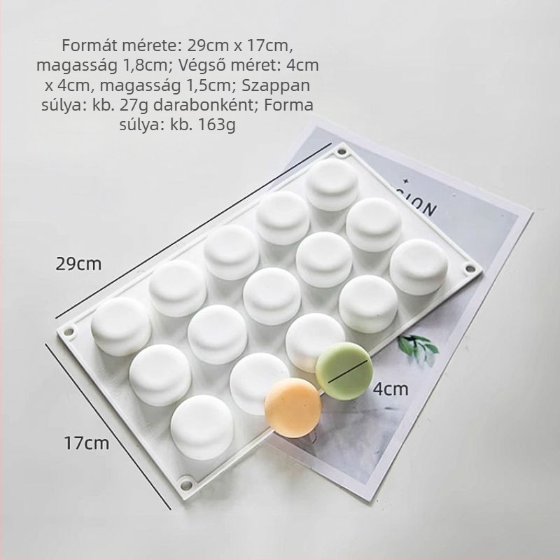 15-darabos kerek szilikon forma készlet kézzel készített szappanokhoz, sütéshez és gyertyákhoz, egyenként kb. 25 g