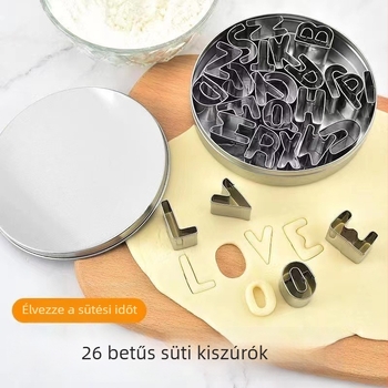 26 betűs rozsdamentes acél sütiforma – alfabetikus minták és kivágások zöldségek és gyümölcsök számára, DIY süteménykészítő eszköz