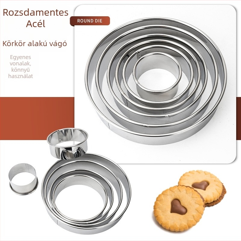 Rozsdamentes acélból készült 6 darabos kerek sütőforma készlet – ideális tészta szeletelésére, süteményekhez és fánkokhoz