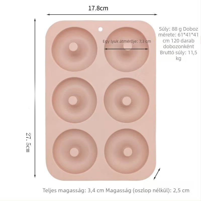 Silikonból készült fánk forma, kör alakú, 6 üreggel, tapadásmentes, sütőben használható