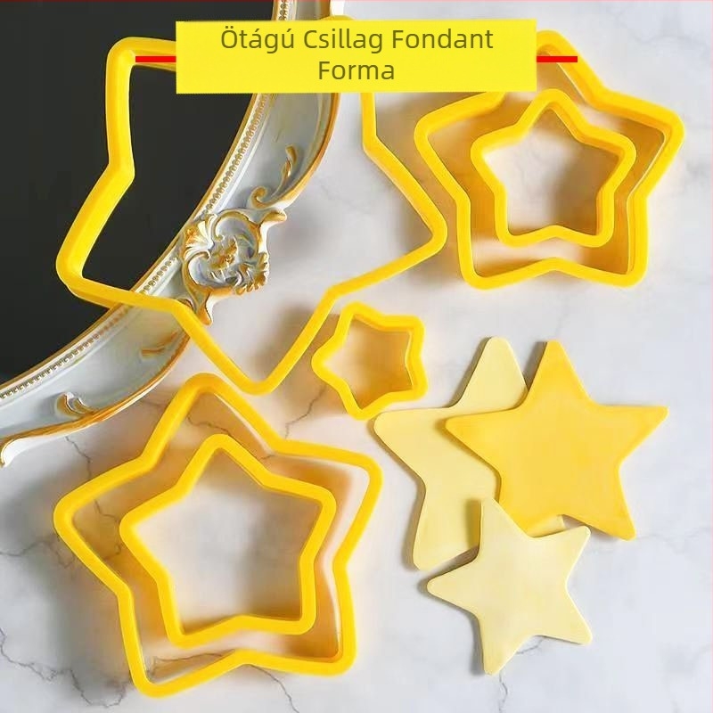 Fondant torta forma készlet, 6 darabos, szabálytalan formájú, ABS anyag, alakok: ötágú csillag és szív