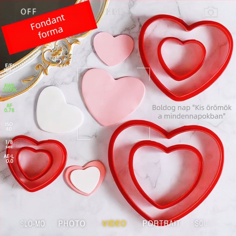 Fondant torta forma készlet, 6 darabos, szabálytalan formájú, ABS anyag, alakok: ötágú csillag és szív