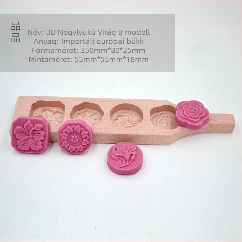 Fából készült tészta- és süteményformák: formák mooncake-hoz, mung babás süteményhez, tökös süteményhez és gőzölt zsemlékhez