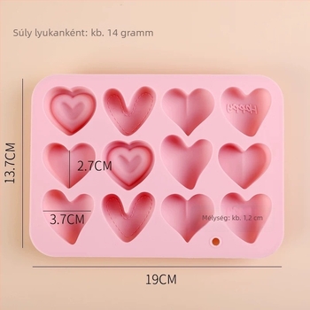 Szilikon szív alakú tortaforma, 12 rekesszel és 6 különböző szív mintával, sütéshez és édességek készítéséhez
